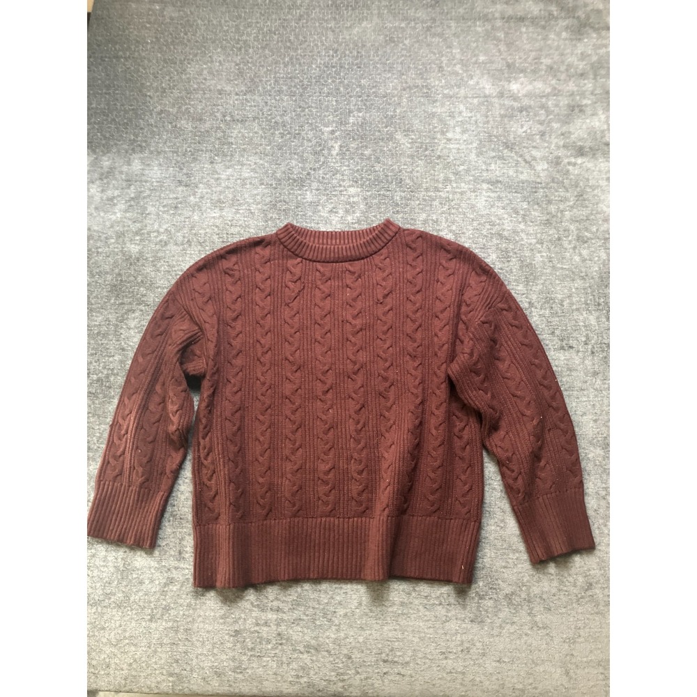 Fashion Women XL Rust Brown Cable Knit Preppy Crew Neck Pullover Sweater